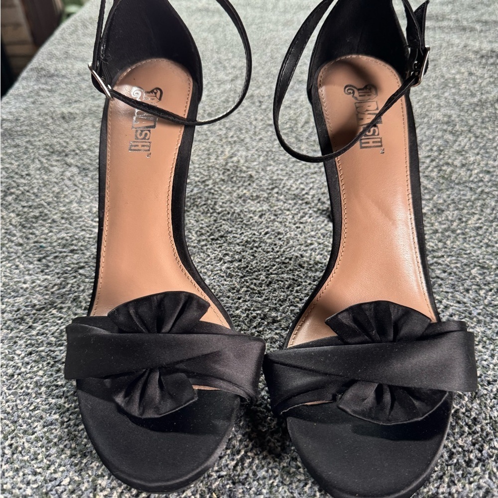Brash Black Satin Stiletto Heels